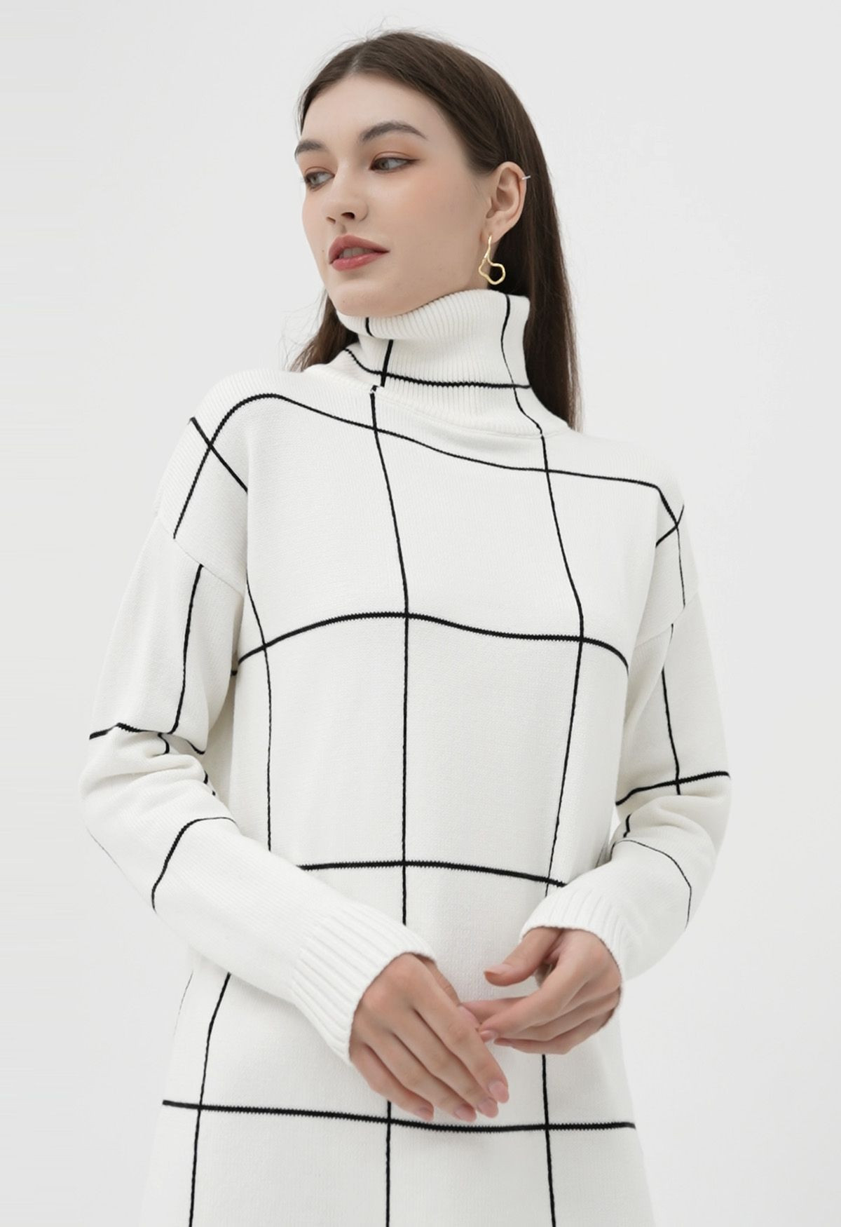 Warm Welcome Grid Turtleneck Sweater Dress | Chicwish