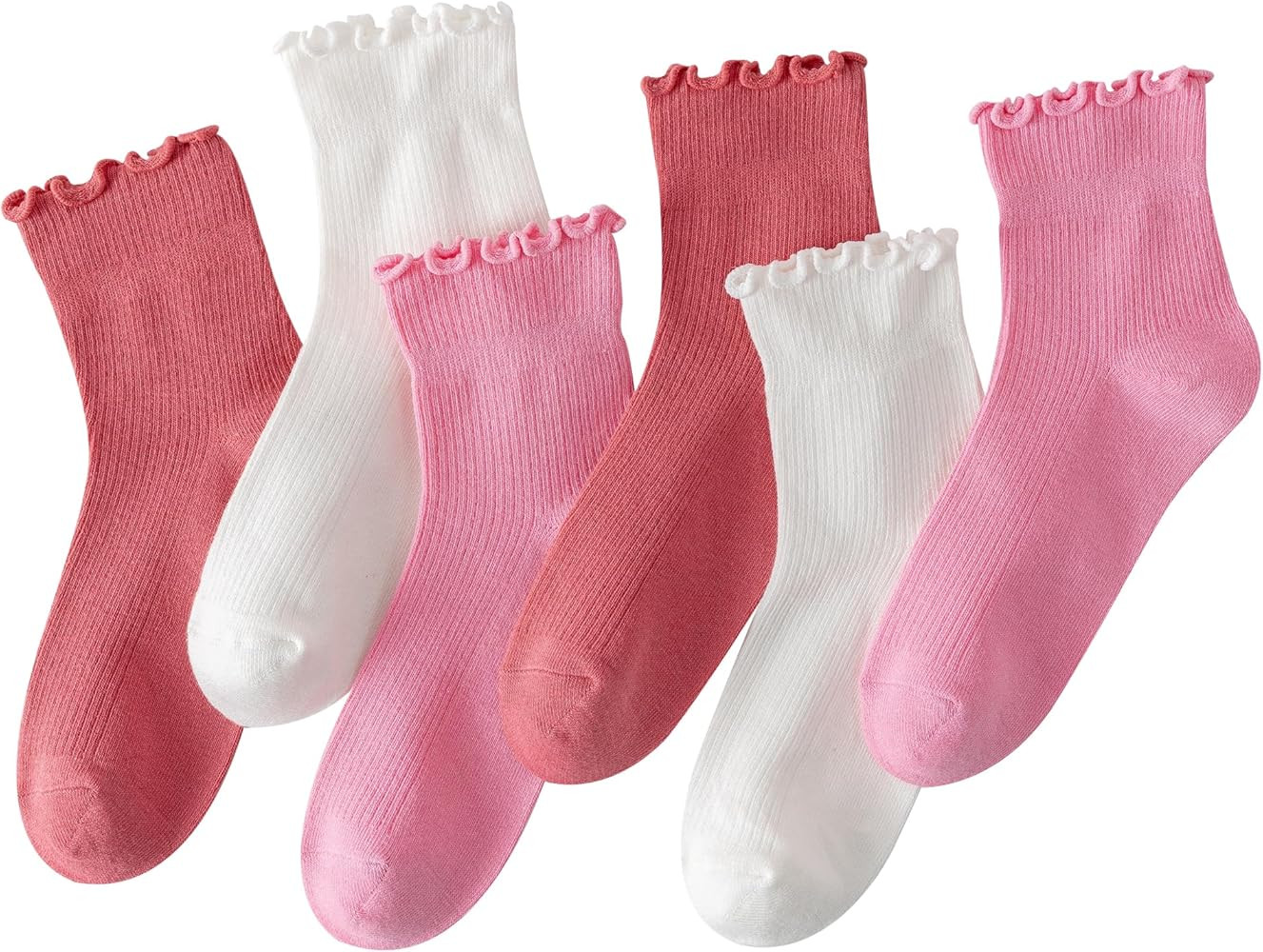 6 Pairs Ruffle Socks for Women Girls,Casual Cute Ankle Socks Breathable Knit Cotton Warm Soft Fri... | Amazon (US)