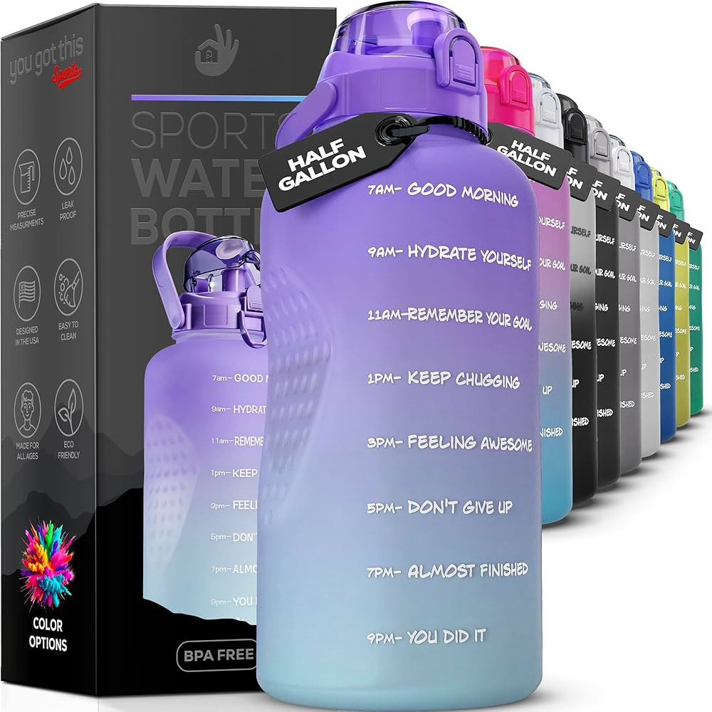 Motivational Water Bottle with Time Marker,Half Gallon Water bottle with Straw 64 oz/2.2L Gym Wat... | Amazon (US)