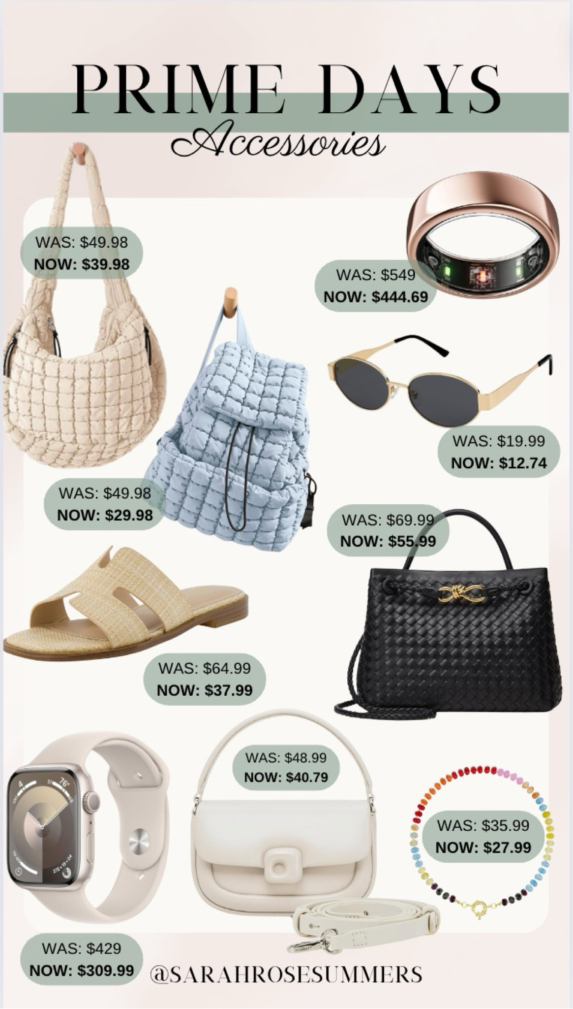 Prime Day Deals! Retro Sunglasses on sale. Apple Watch and Oura Ring on sale. Quilted tote and backpack. Woven Crossbody Purse. Women’s sandal. Satchel Purse with Buckle Closure. 

#LTKActive #LTKSaleAlert #LTKStyleTip