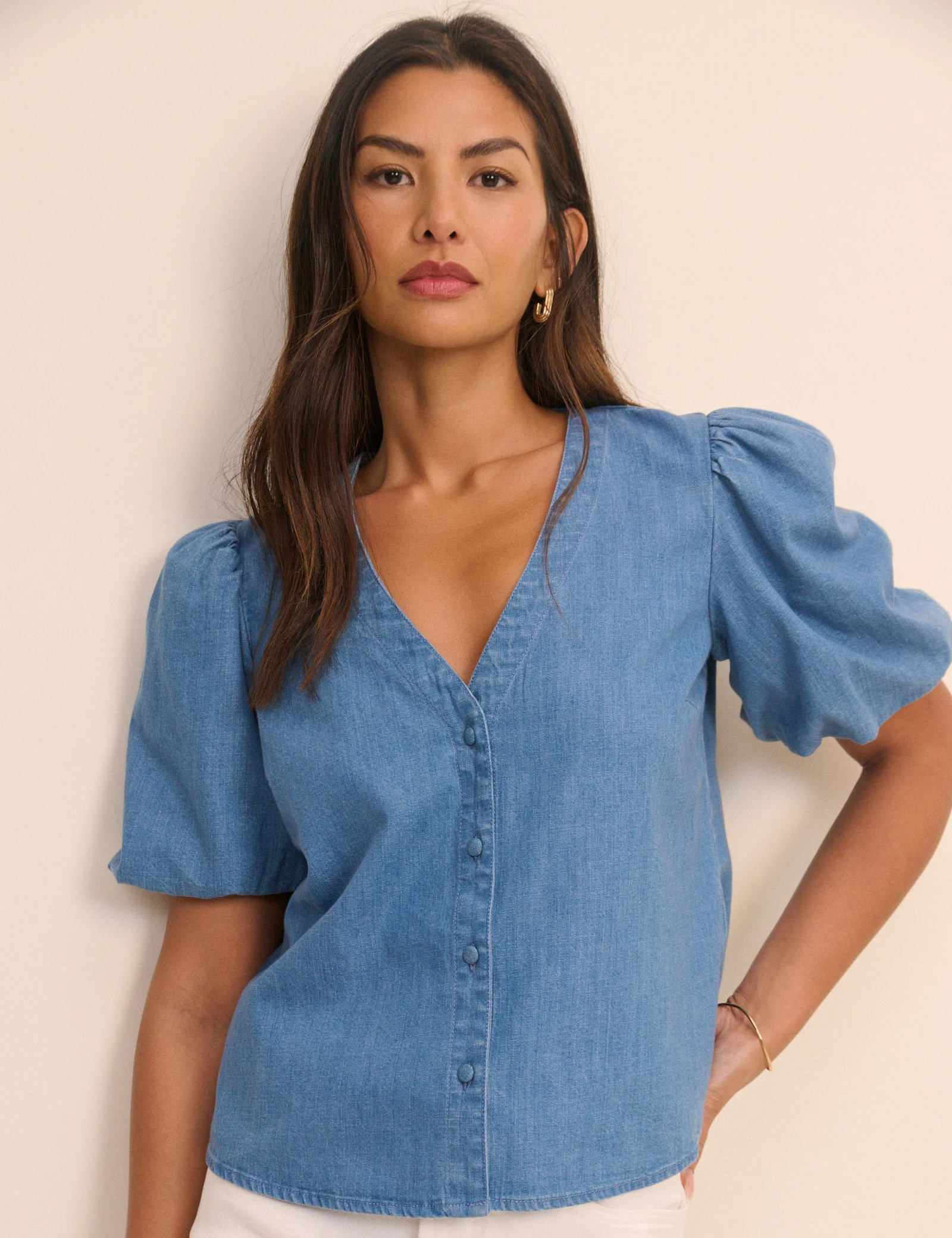 Mid Wash Denim Brooke Blouse | Nobody's Child