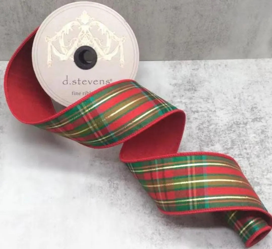 D Stevens, 10 Yards, 2.5 Inch Wired Ribbon, Juniper Plaid Ribbon, Plaid Ribbon, Red Ribbon, Luxur... | Etsy (US)