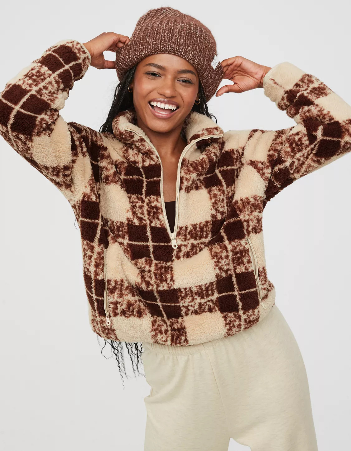 OFFLINE By Aerie Fluffy Sherpa Quarter Zip Sweatshirt | Aerie