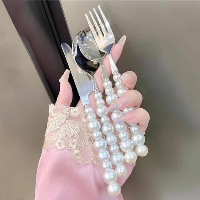 Pearl Knife Fork Spoon Set Household High Beauty Ins Fork Knife Western Tableware Stainless Steel... | AliExpress (US)