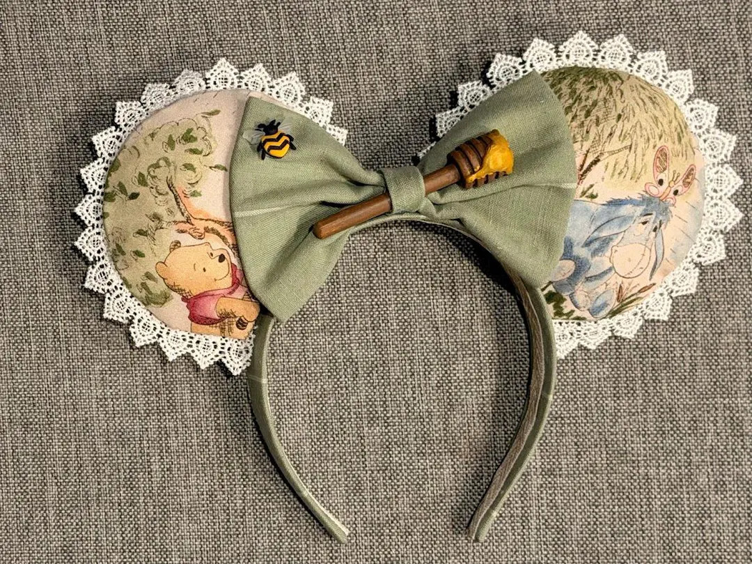 Winnie the Pooh Mickey Ears | Classic Pooh Eeyore Lace Trim Minnie Ears | Honey Dipper Bee Disney... | Etsy (Global)