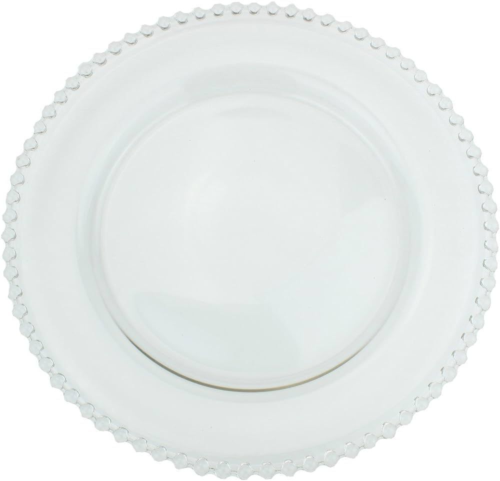 Clear Glass Charger 12.6 Inch Dinner Plate With Beaded Rim - Set of 4 - Clear | Amazon (US)