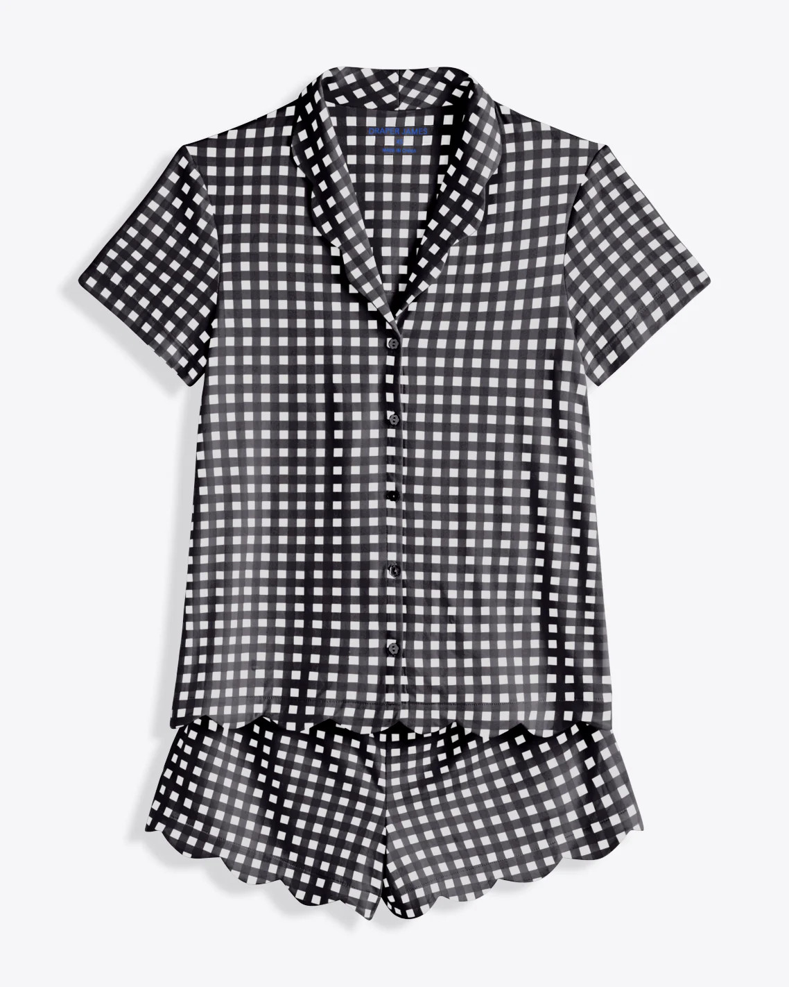 Scallop Sara Pajama Set in Navy Gingham | Draper James (US)