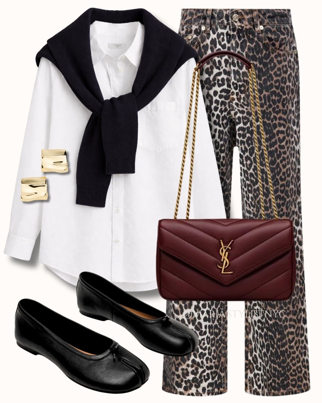 Absolutely obsessed with this mix 🤍
A crisp white shirt + knit over the shoulders + leopard denim = polished with just the right amount of edge. Finished with black ballet flats and a rich burgundy bag for that chic, elevated feel.

Pieces you’ll wear on repeat — styled together, but just as good separately ✨

#LTKgrwm #LTKootd #LTKSeasonal