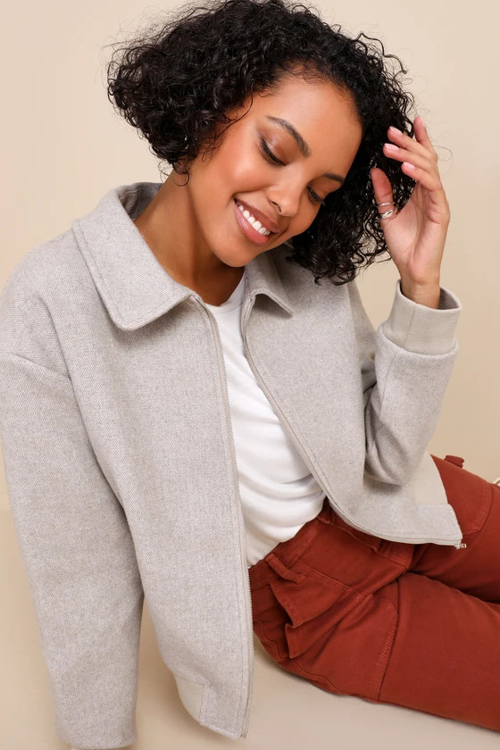 All-Time Trend Heather Grey Collared Bomber Jacket | Lulus