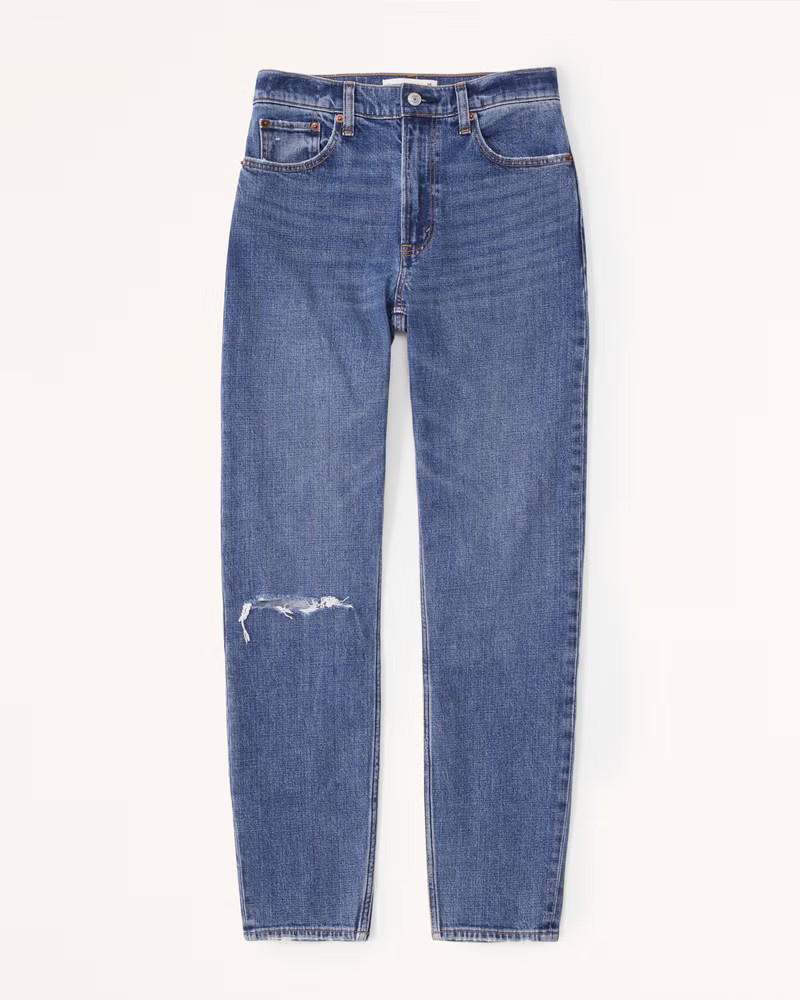 Abercrombie & Fitch Women's High Rise Mom Jean in Medium Destroy - Size 34 REG | Abercrombie & Fitch (US)