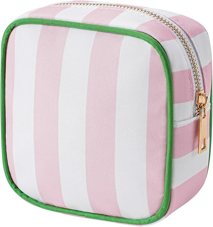 Small Stripe Makeup Bag for Purse, Mini Cosmetics Bag with Zipper, Cute Cosmetic Pouch for Women ... | Amazon (US)
