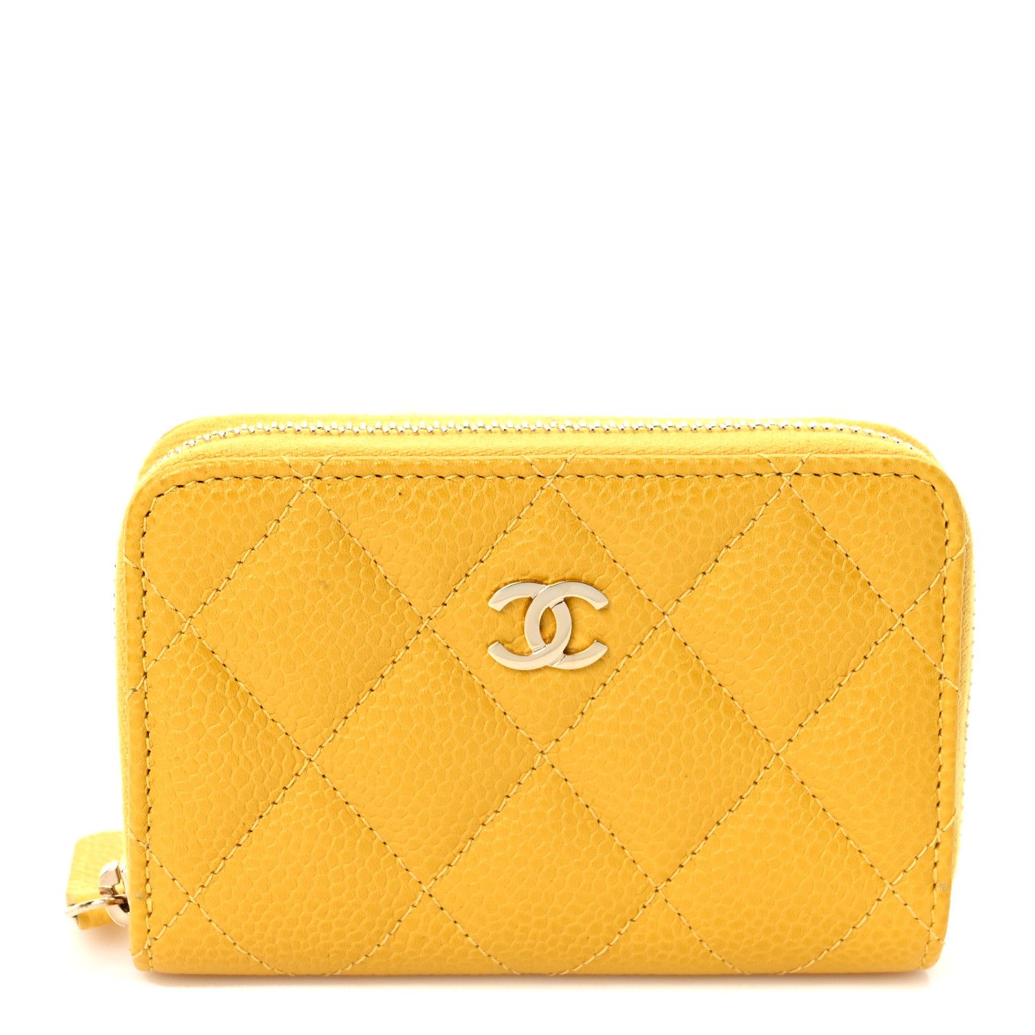 Caviar Quilted Zip Coin Purse Yellow | FASHIONPHILE (US)