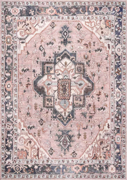 Pink Jewel Medallion Washable 2' x 3' Area Rug | Rugs USA