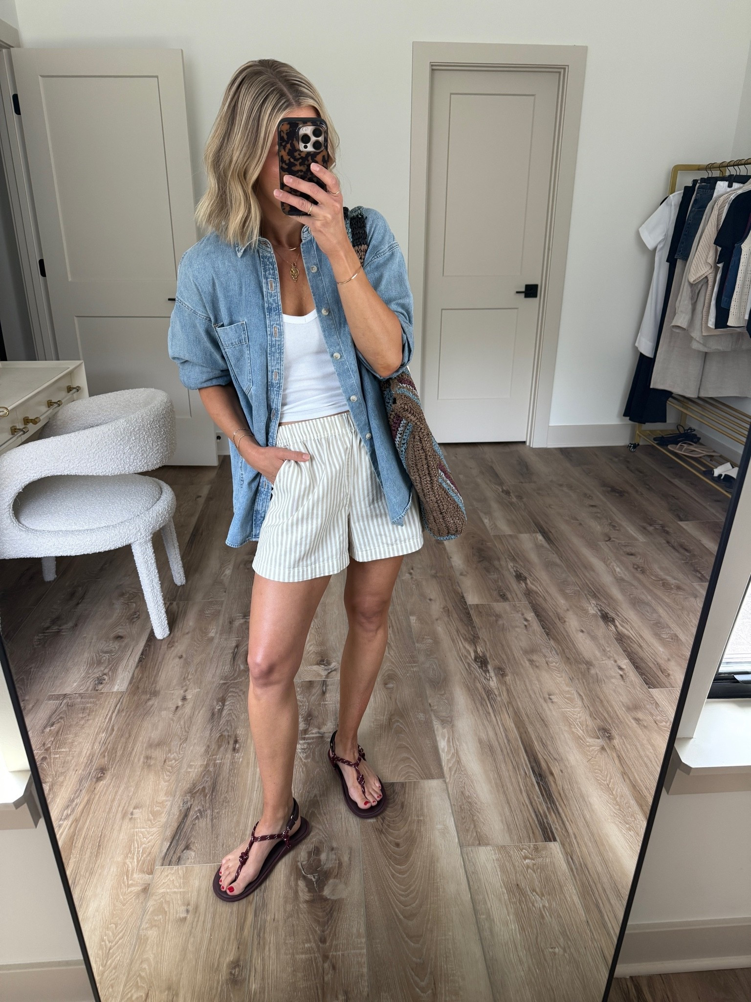 Wearing medium shorts, XS denim shirt, xs tank, sandals tts

#LTKootd #LTKOver40 #LTKSaleAlert