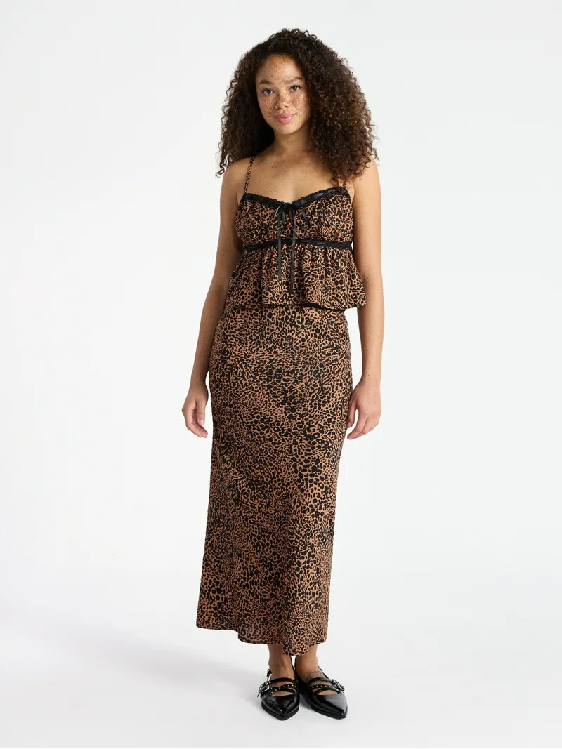 No Boundaries Satin Trim Cami and Maxi Skirt Set, 2-Piece, Women’s | Walmart (US)