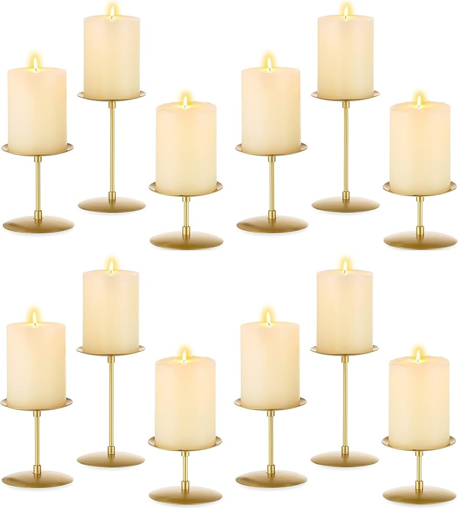 Pillar Candle Holders Candelabra Gold - Set of 12 Bulk Candle Stand Iron Plate Minimalism Modern ... | Amazon (US)