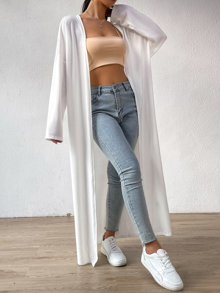 SHEIN EZwear Drop Shoulder Open Front Coat | SHEIN