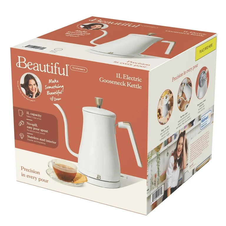 Beautiful 1-Liter Electric Gooseneck Kettle 1200 W, White Icing by Drew Barrymore | Walmart (US)
