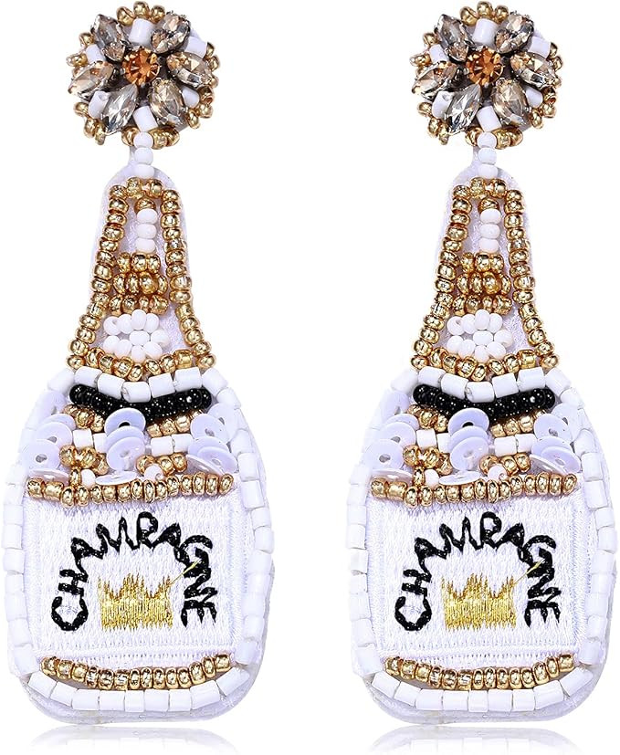 Beaded Champagne Bottle Earrings for Women Handmade Bead Champagne Drop Dangle Earring Statement ... | Amazon (US)