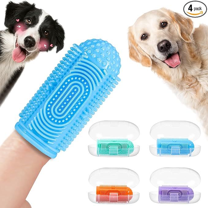 YUEYUEJIA Dog Toothbrush Finger Toothbrush Dog Tooth Brushing Kit 4Pack Dog Finger Toothbrush for... | Amazon (US)