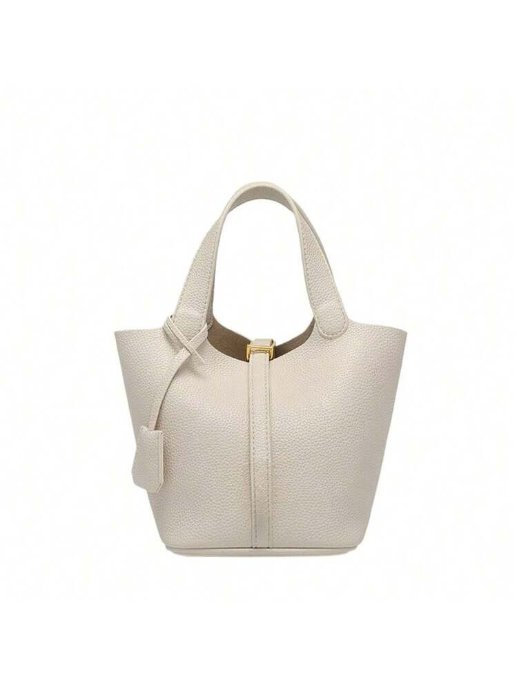 Women's Fashionable Plain Color Leather Bag, Casual Versatile Handbag With Lock Design, All-Match Handbag For Daily Use Cute Bag | SHEIN