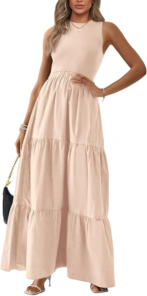 BTFBM Women Sleeveless Summer Dresses Wedding Guest Maxi Dresses Ribbed Knit Tops and Polyester S... | Amazon (US)