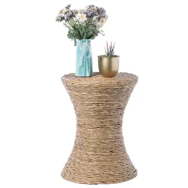 Decorative Round Wicker Side Table Hourglass Shape Accent Coffee Table | Bed Bath & Beyond