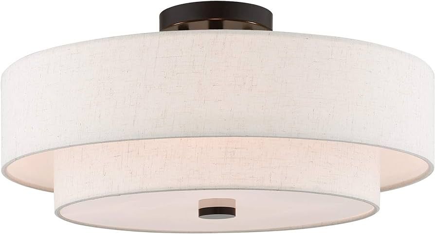 Livex Lighting 51085-92 4-Light Semi Flush Mount Ceiling Fixture with Oatmeal Color Fabric Hardba... | Amazon (US)