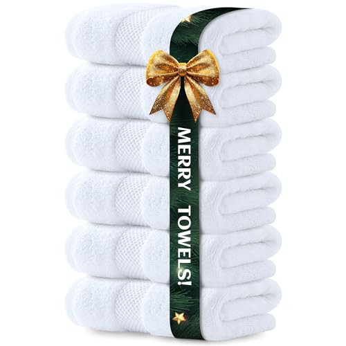 Luxury White Hand Towels - Soft 100% Turkish Cotton | Highly Absorbent Hotel spa Bathroom Towel Collection | 16x30 Inch | Set of 6 | Amazon (US)