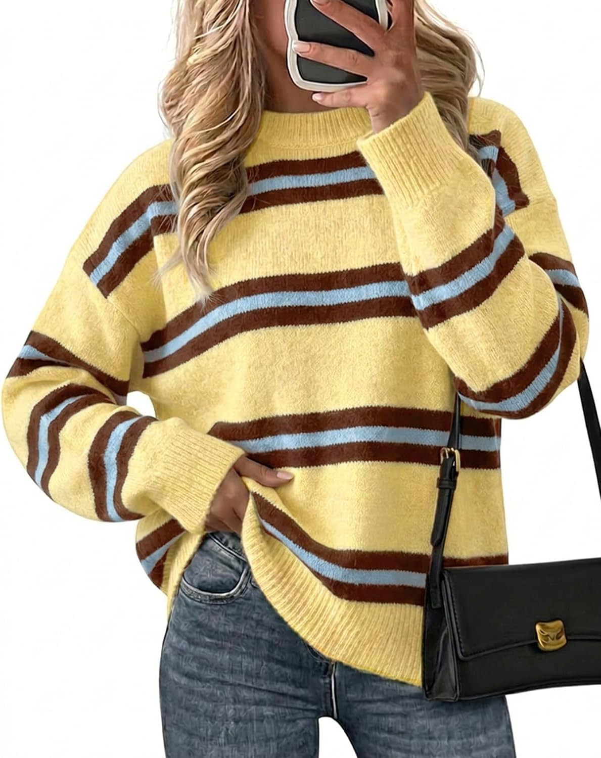 Cicy Bell Womens Striped Pullover Sweater Color Block Casual Loose Knit Top | Amazon (US)