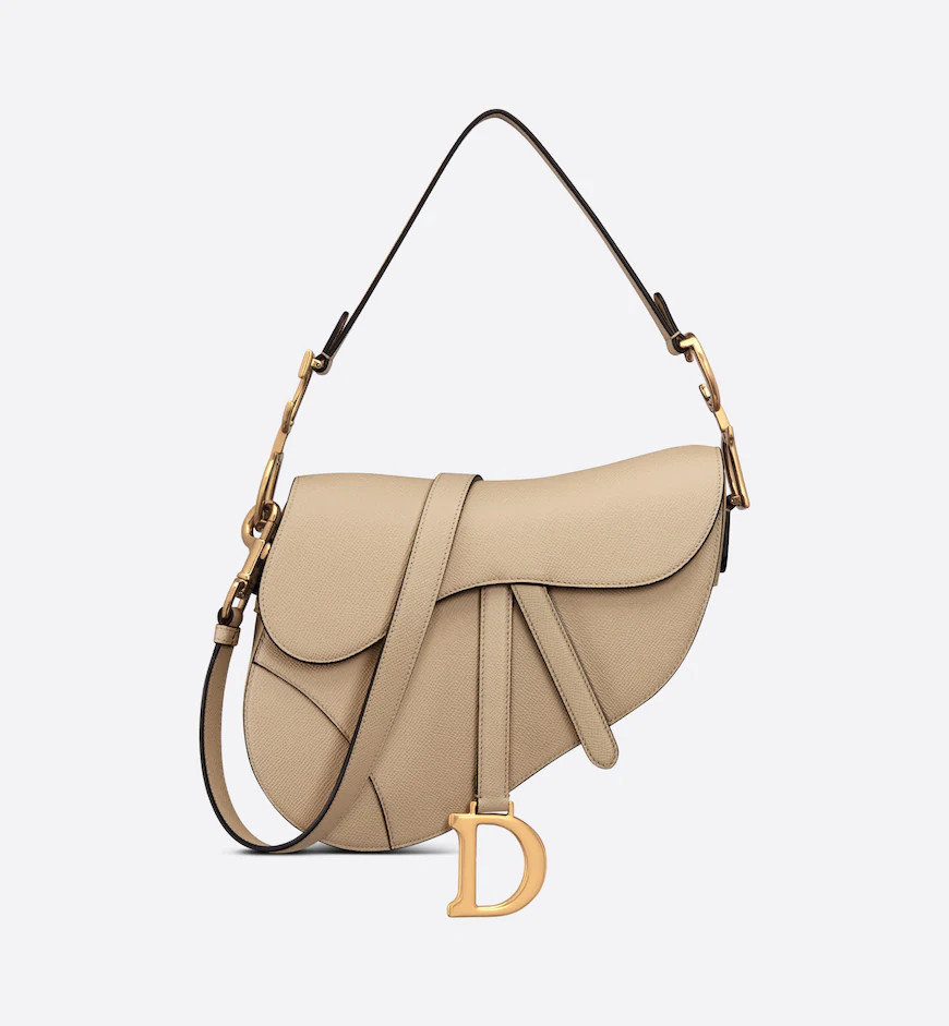 Saddle Bag with Strap Sand-Colored Grained Calfskin | DIOR | Dior Couture