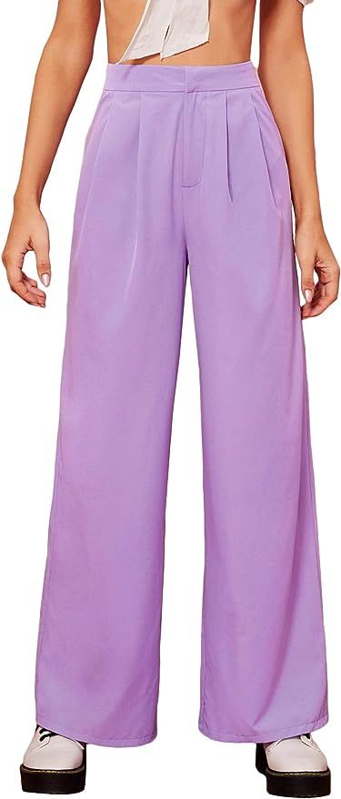 DIDK Women's High Waist Wide Leg Zipper Fly Trousers Fold Pleated Palazzo Pants | Amazon (US)