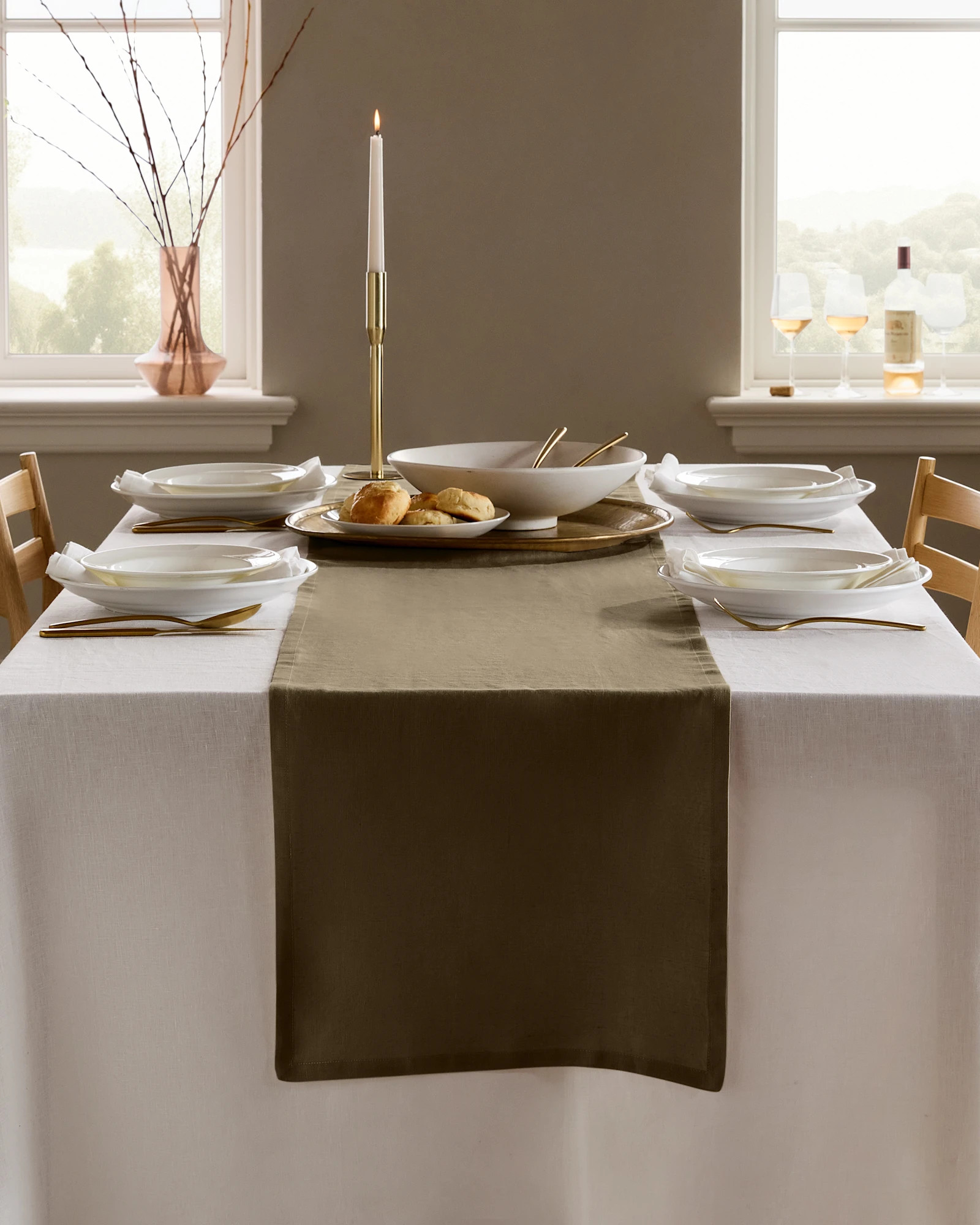 Quince | European Linen Table Runner in White, Size 16x108, Belgian Linen | Quince