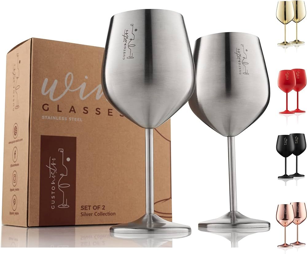 Gusto Nostro Stainless Steel Wine Glass - 18 oz - Cute, Unbreakable Wine Glasses for Travel, Camp... | Amazon (US)