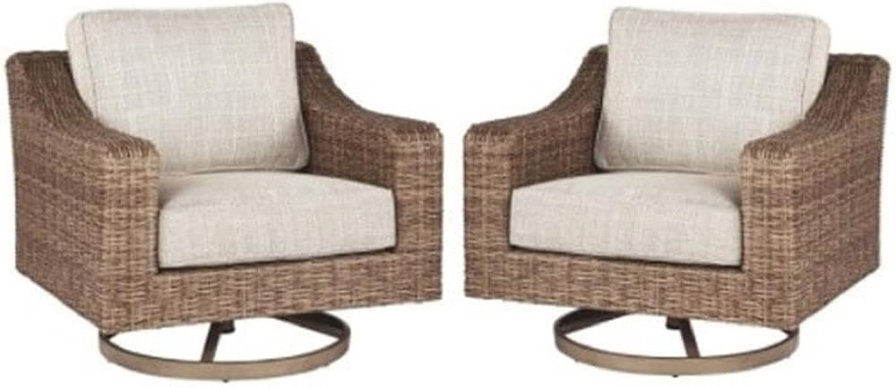 Home Square 2 Piece Beachcroft Swivel Patio Arm Chair Set in Beige | Amazon (US)