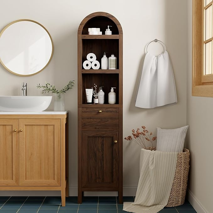 67" Arched Tall Narrow Bathroom Storage Cabinet Brown | Amazon (US)