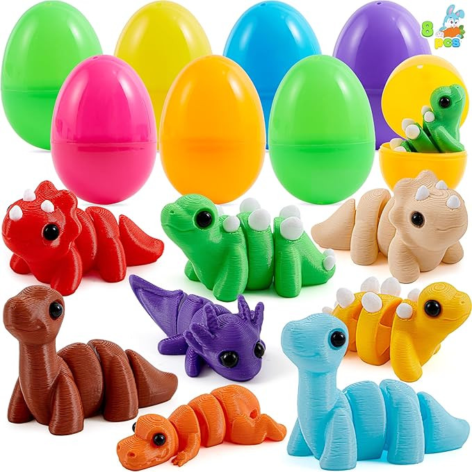 JOYIN 8 Pcs Prefilled Easter Eggs with 3D Printed Toys Mini Dinosaur, Articulated Toys, Basket St... | Amazon (US)