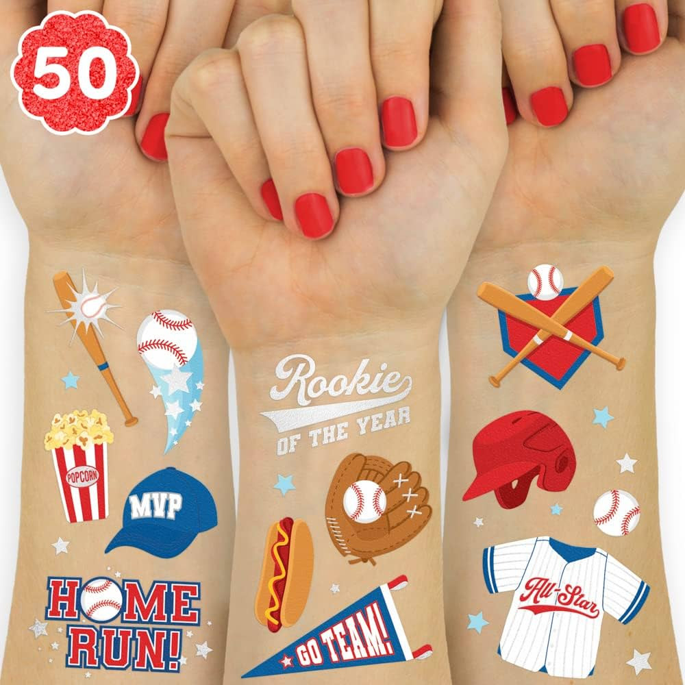 xo, Fetti Baseball Temporary Tattoos - 50 Foil Styles | Baseball Birthday Party, Boys + Girl Spor... | Amazon (US)
