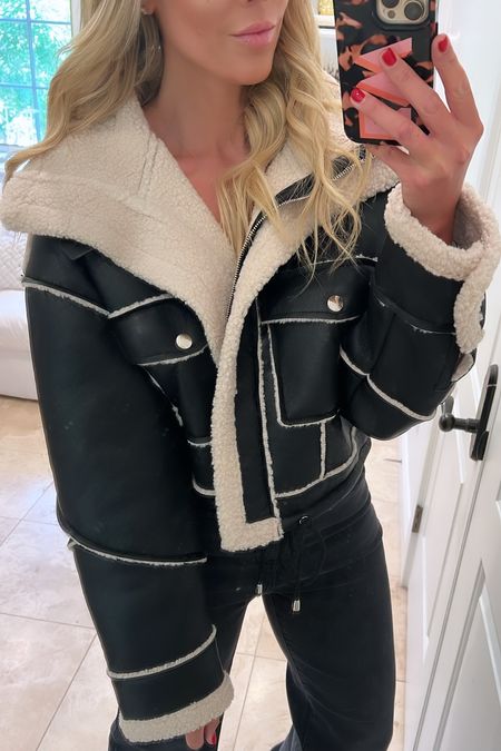 This black shearling jacket is EVERYTHING. This is the size small. I also love these grey jeans. They run a touch big. Size down if between. 

#LTKxNSale #LTKstyletip #LTKsalealert