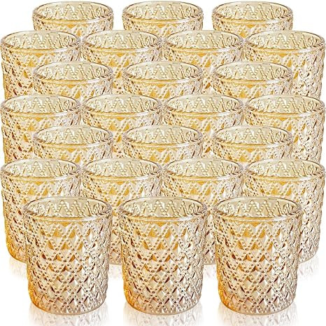 SHMILMH Champagne Gold Votive Candle Holders, Glass Tealight Candle Holders for Wedding Table Bir... | Amazon (US)