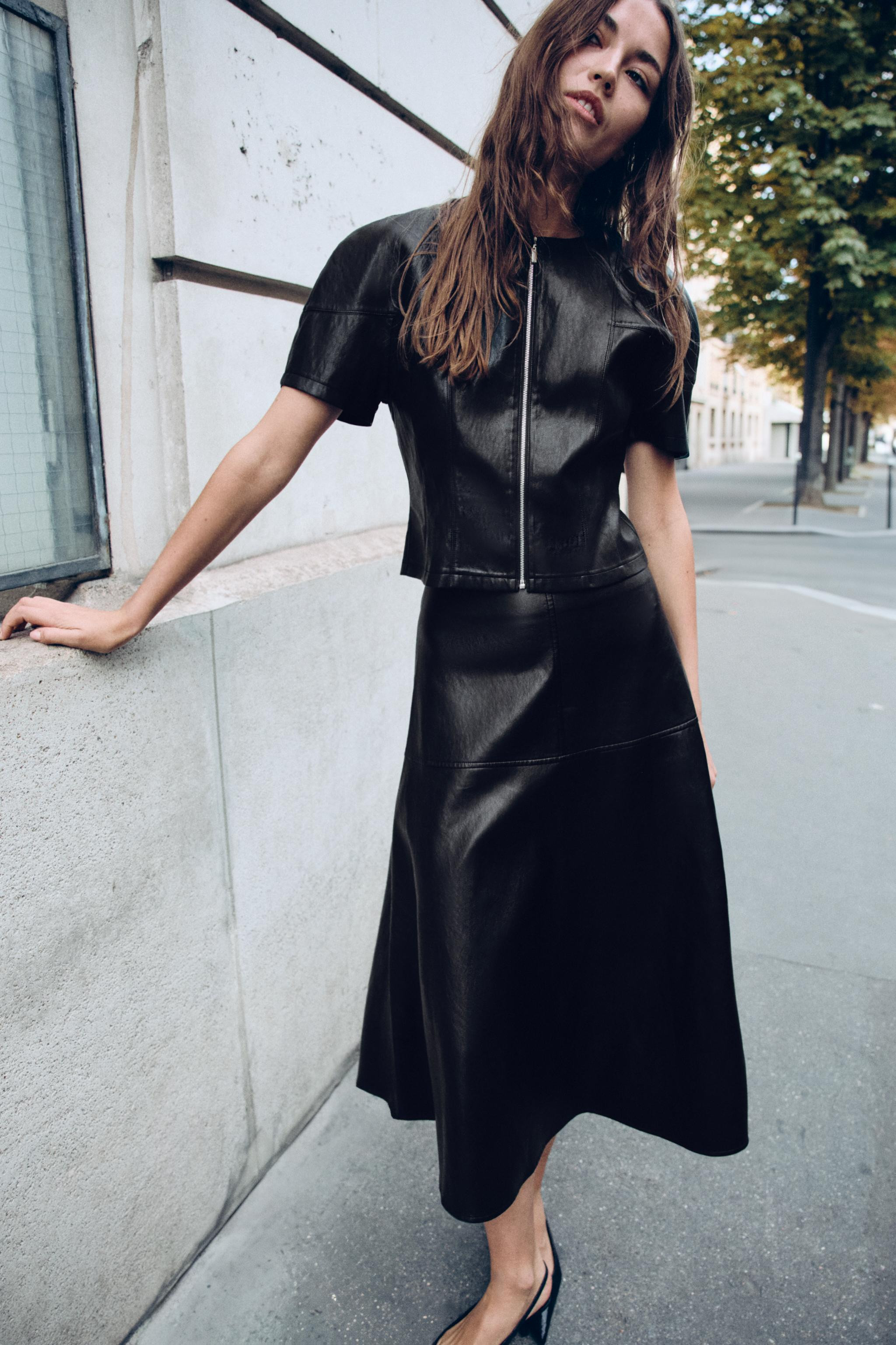 FAUX LEATHER A-LINE MIDI SKIRT | Zara US
