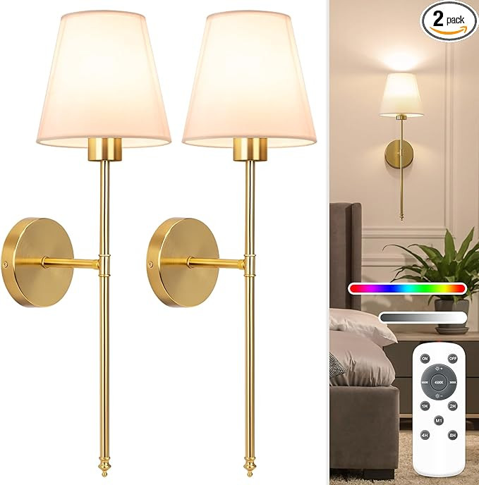 NIORSUN Battery Operated Wall Sconce Set of 2,Gold Rechargeable Wall Lights with 5200mAh Dimmable... | Amazon (US)