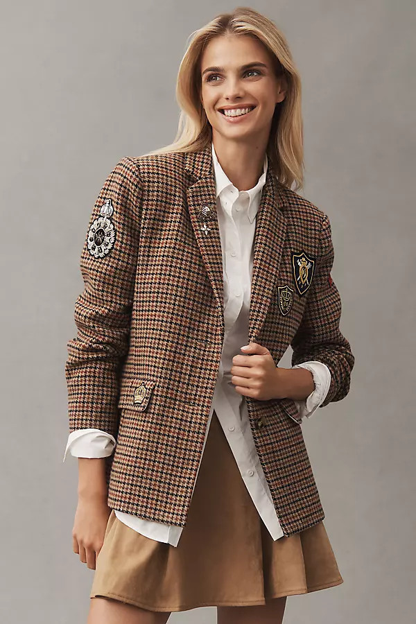 Patches Houndstooth Blazer Jacket | Anthropologie (US)