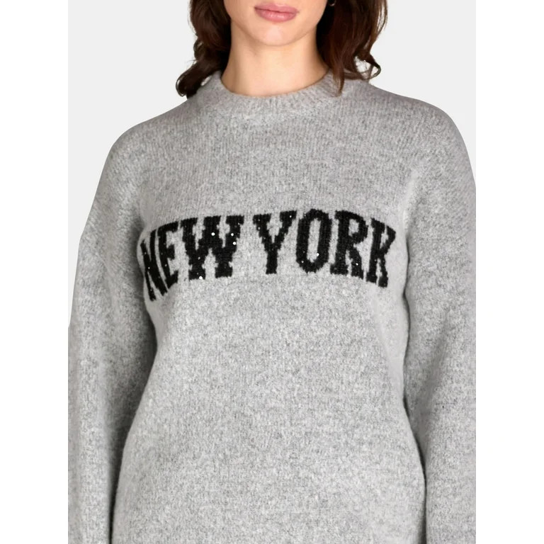 Madden NYC Oversized Graphic Sweater, Women's and Women's Plus, Sizes XXS-4X | Walmart (US)