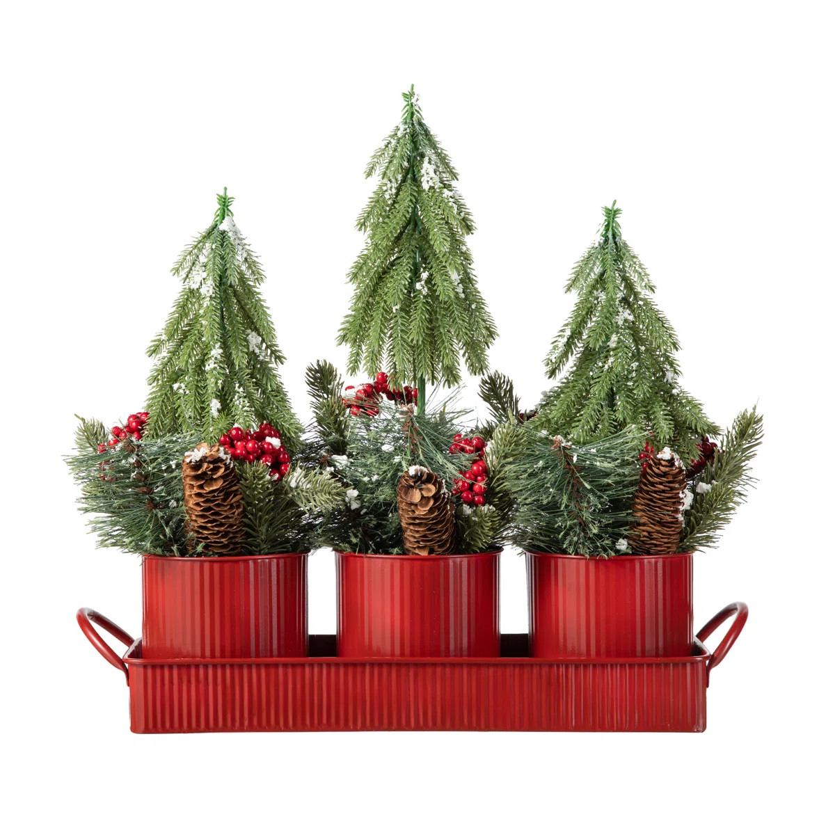 21"L Christmas Potted Triple Trees Centerpiece Or Table Tree | Wayfair North America