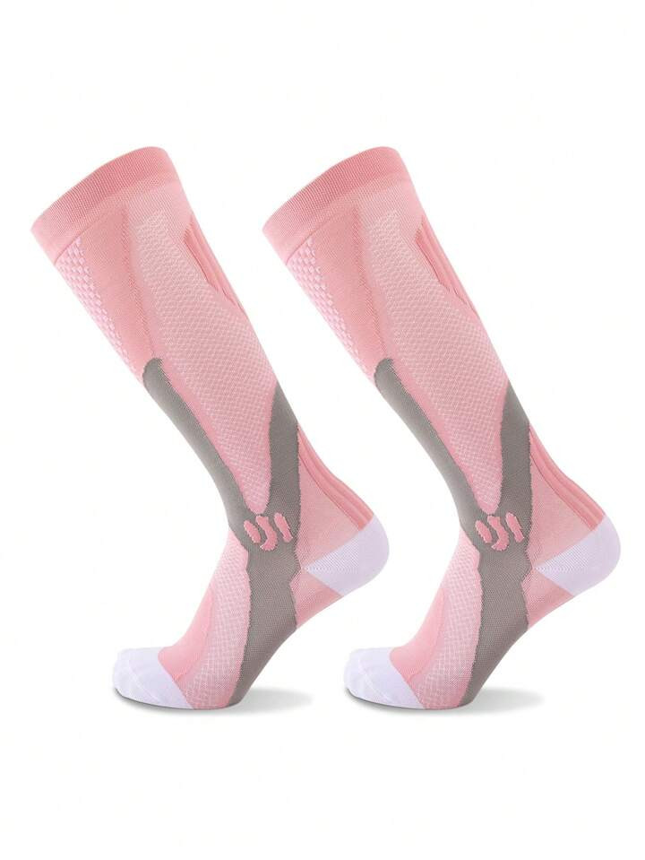 1pair Pink Compression Socks For Women & Men, Ideal For Outdoor Activities Such As Marathon, Socc... | SHEIN