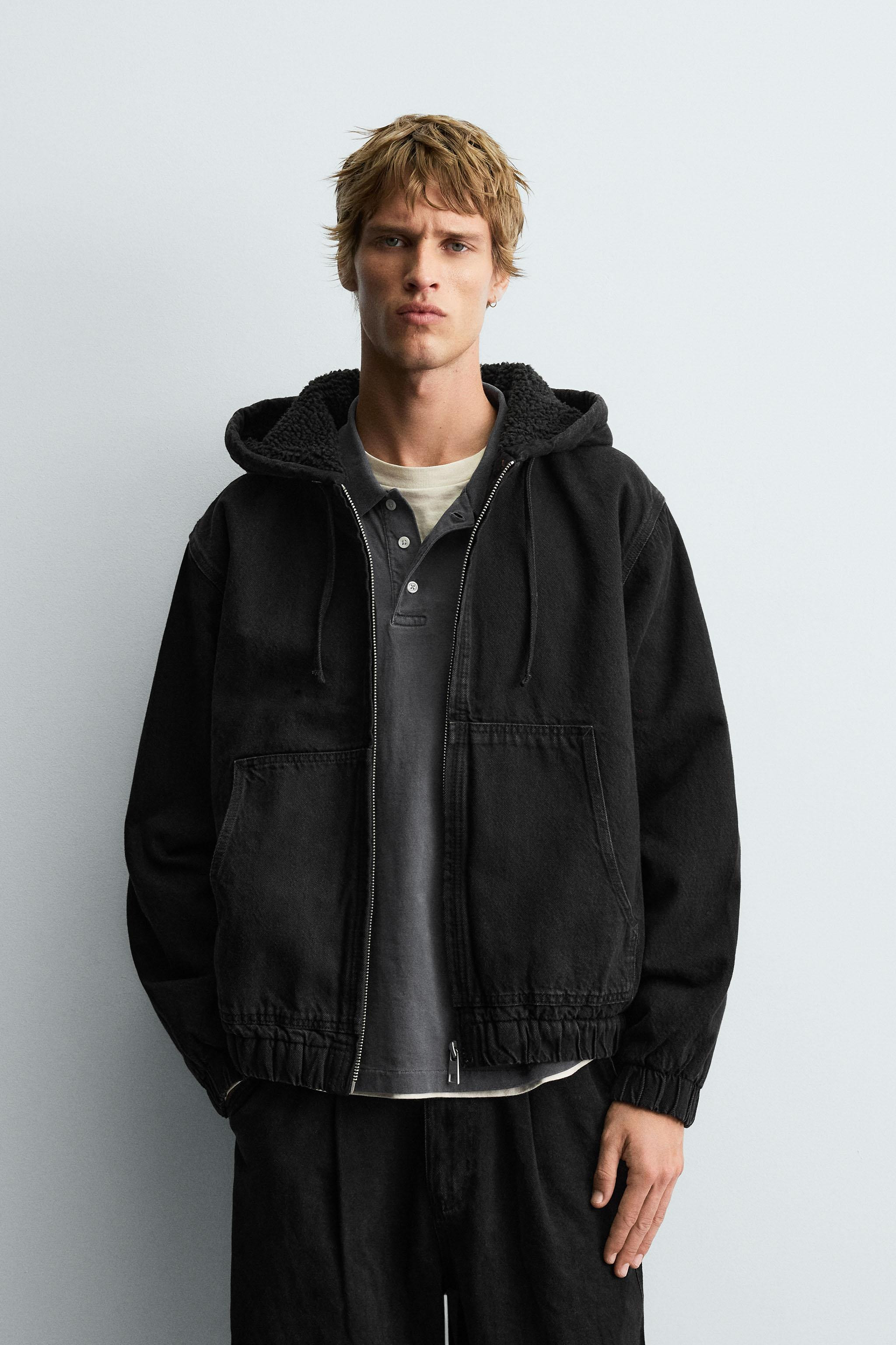 FLEECE LINED DENIM JACKET WITH HOODIE | Zara US