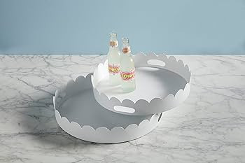 Mud Pie Nested Scalloped Metal Tray Set, 17" dia, White | Amazon (US)