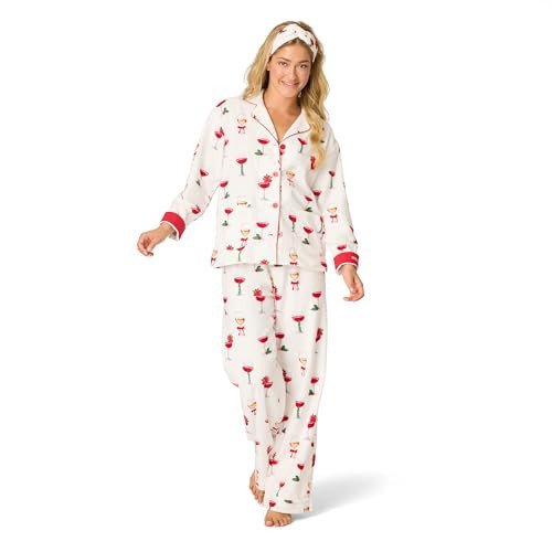 P.J. Salvage Women's Cotton Flannel Long-Sleeve Top, Pant and Headband 3-Piece Pajama Set, Ivory, Small | Amazon (US)