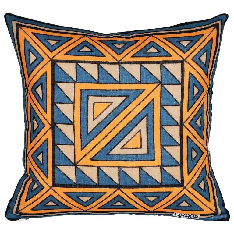 Vintage Lanvin Orange and Blue Geometric Scarf with Irish Linen Cushion Pillow | 1stDibs
